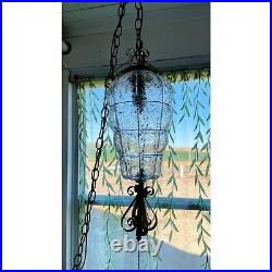 Vintage MCM Clear Blown Glass Caged Style Swag/Hanging Lamp/light