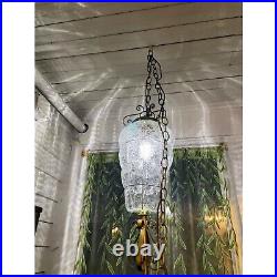 Vintage MCM Clear Blown Glass Caged Style Swag/Hanging Lamp/light