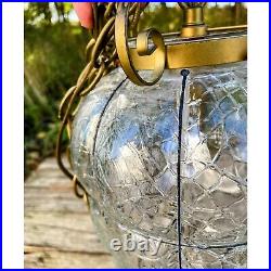 Vintage MCM Clear Blown Glass Caged Style Swag/Hanging Lamp/light
