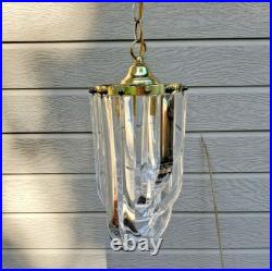 Vintage MCM Clear Lucite Ribbon Loop Hanging Swag Lamp Chandelier Works
