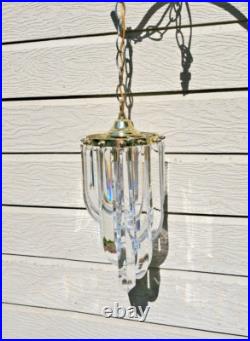 Vintage MCM Clear Lucite Ribbon Loop Hanging Swag Lamp Chandelier Works