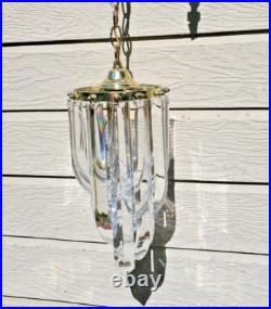 Vintage MCM Clear Lucite Ribbon Loop Hanging Swag Lamp Chandelier Works