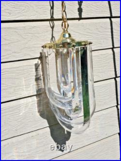 Vintage MCM Clear Lucite Ribbon Loop Hanging Swag Lamp Chandelier Works