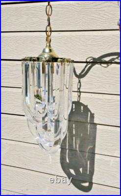 Vintage MCM Clear Lucite Ribbon Loop Hanging Swag Lamp Chandelier Works
