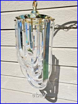 Vintage MCM Clear Lucite Ribbon Loop Hanging Swag Lamp Chandelier Works