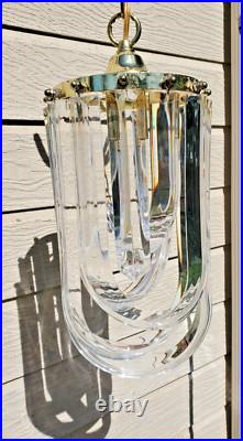 Vintage MCM Clear Lucite Ribbon Loop Hanging Swag Lamp Chandelier Works