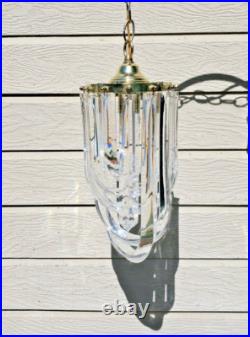 Vintage MCM Clear Lucite Ribbon Loop Hanging Swag Lamp Chandelier Works