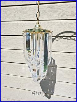 Vintage MCM Clear Lucite Ribbon Loop Hanging Swag Lamp Chandelier Works