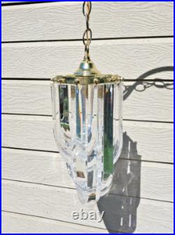 Vintage MCM Clear Lucite Ribbon Loop Hanging Swag Lamp Chandelier Works