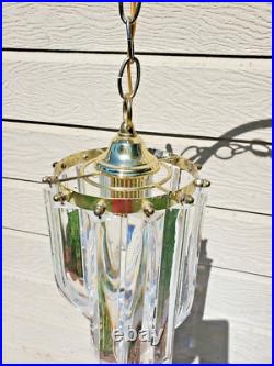 Vintage MCM Clear Lucite Ribbon Loop Hanging Swag Lamp Chandelier Works
