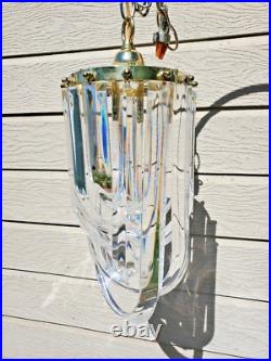 Vintage MCM Clear Lucite Ribbon Loop Hanging Swag Lamp Chandelier Works