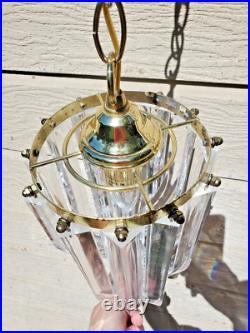 Vintage MCM Clear Lucite Ribbon Loop Hanging Swag Lamp Chandelier Works