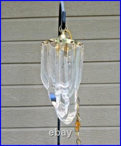 Vintage MCM Clear Lucite Ribbon Loop Hanging Swag Lamp Chandelier Works