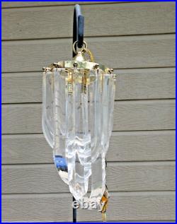 Vintage MCM Clear Lucite Ribbon Loop Hanging Swag Lamp Chandelier Works