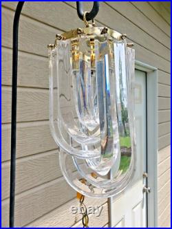 Vintage MCM Clear Lucite Ribbon Loop Hanging Swag Lamp Chandelier Works