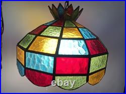 Vintage MCM Colorful Stain Lucite Swag Lamp Tiffany Style Pub Lamp 16