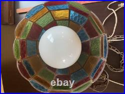 Vintage MCM Colorful Stain Lucite Swag Lamp Tiffany Style Pub Lamp 16