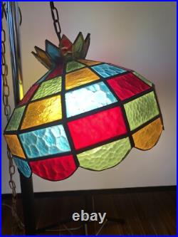 Vintage MCM Colorful Stain Lucite Swag Lamp Tiffany Style Pub Lamp 16