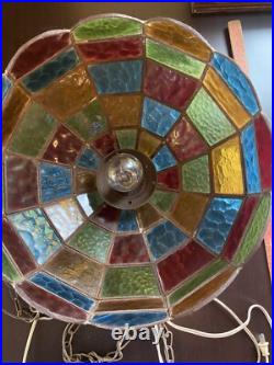 Vintage MCM Colorful Stain Lucite Swag Lamp Tiffany Style Pub Lamp 16