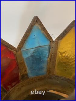 Vintage MCM Colorful Stain Lucite Swag Lamp Tiffany Style Pub Lamp 16