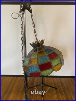 Vintage MCM Colorful Stain Lucite Swag Lamp Tiffany Style Pub Lamp 16