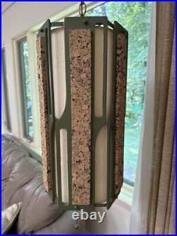 Vintage MCM Cork Hanging Pendant Light Large, Original Piece, 19