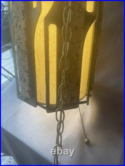 Vintage MCM Cork Hanging Pendant Light Large, Original Piece, 19