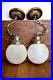 Vintage MCM Crackle Glass Swag Light Lamp Hanging Pendant Frosted White pair 2