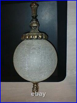 Vintage MCM Double Glass Globe Swag Hanging Light Lamp Fixture Hollywood Regency