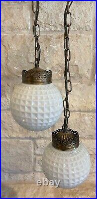 Vintage MCM Double Swag Light With Pattern Glass Globes, Beautiful