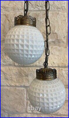 Vintage MCM Double Swag Light With Pattern Glass Globes, Beautiful