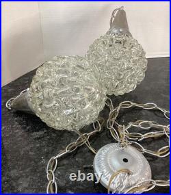 Vintage MCM Double Swag fixture with basketweave globes- silver finish
