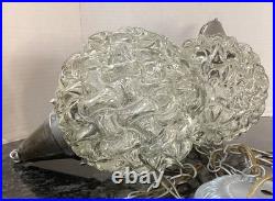 Vintage MCM Double Swag fixture with basketweave globes- silver finish