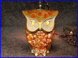 Vintage MCM Dual/Double/Two Sided Ceramic Owl Swag Hanging Lamp Light Fixture