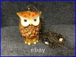 Vintage MCM Dual/Double/Two Sided Ceramic Owl Swag Hanging Lamp Light Fixture