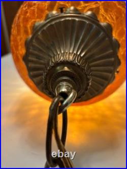 Vintage MCM FALKENSTEIN Swag Lamp Hollywood Regency Amber Crackle Glass Oval