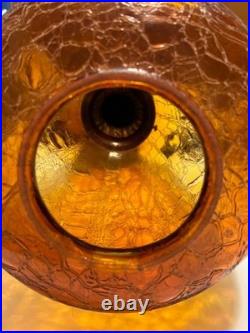 Vintage MCM FALKENSTEIN Swag Lamp Hollywood Regency Amber Crackle Glass Oval