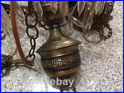 Vintage MCM. Falkenstein Swag Lamp Brass and Glass Floral Design