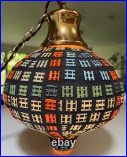 Vintage MCM Glass Swag Lamp Pendant Mid Century Modern Lighting 60s Multi-Color