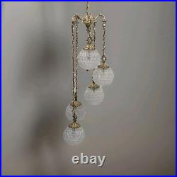 Vintage MCM Globe Glass Swag Lamp Hanging Fixture Bronze Hollywood Regency