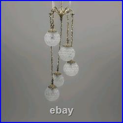 Vintage MCM Globe Glass Swag Lamp Hanging Fixture Bronze Hollywood Regency