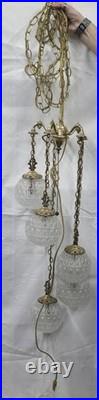 Vintage MCM Globe Glass Swag Lamp Hanging Fixture Bronze Hollywood Regency
