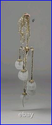 Vintage MCM Globe Glass Swag Lamp Hanging Fixture Bronze Hollywood Regency