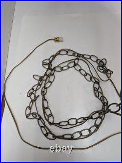 Vintage MCM Gold Tulip Wicker Crushed Velvet Swag Lamp Hanging Chain Works! 17