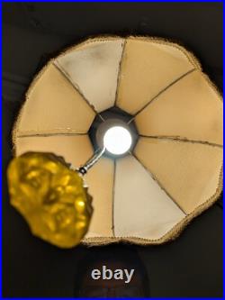 Vintage MCM Gold Tulip Wicker Crushed Velvet Swag Lamp Hanging Chain Works! 17