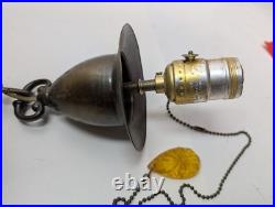 Vintage MCM Gold Tulip Wicker Crushed Velvet Swag Lamp Hanging Chain Works! 17