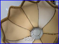 Vintage MCM Gold Tulip Wicker Crushed Velvet Swag Lamp Hanging Chain Works! 17