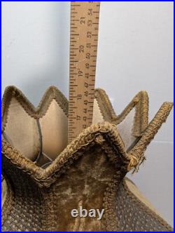 Vintage MCM Gold Tulip Wicker Crushed Velvet Swag Lamp Hanging Chain Works! 17