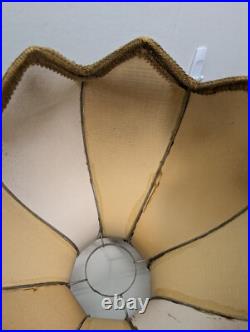 Vintage MCM Gold Tulip Wicker Crushed Velvet Swag Lamp Hanging Chain Works! 17