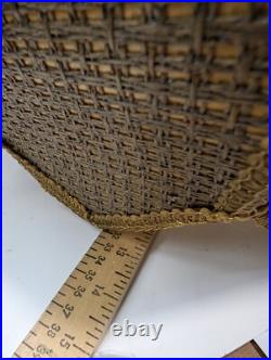 Vintage MCM Gold Tulip Wicker Crushed Velvet Swag Lamp Hanging Chain Works! 17